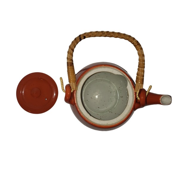 VINTAGE Orange Teapot Bamboo Handle Made In Occupied Japan - Picture 6 of 10